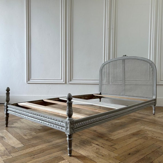 Antique European Full Size French Painted Cane Bed 