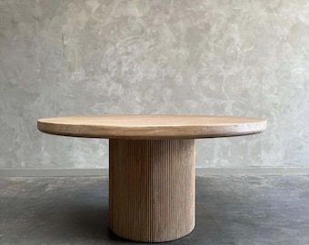 Round elm wood reeded dining table 60"