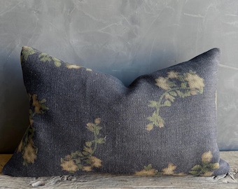 Wabi Sabi French Linen Roses Lumbar Pillow