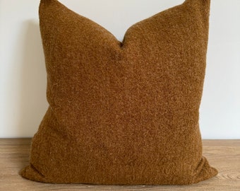 French Bouclette Vintage Linen Pillow with Down Insert Havane
