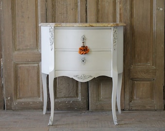 20th Century Painted French Louis XV Style Commode with Marble Top