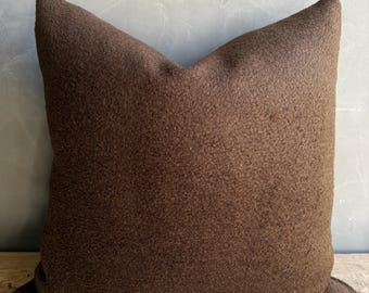Chocolate Brown Accent Pillow with Down Insert 100% wool