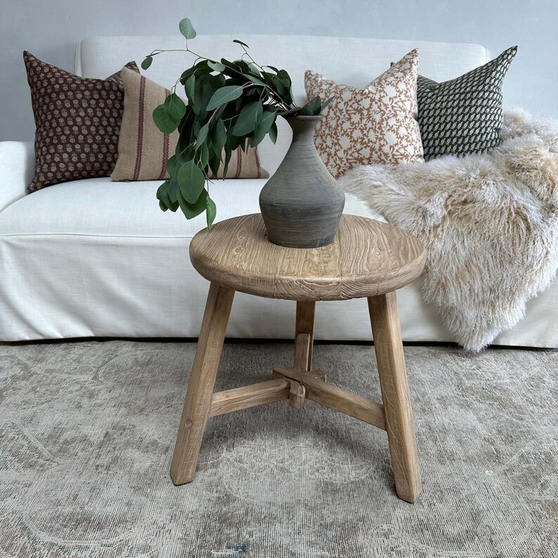Custom Reclaimed Elm Wood Side Table