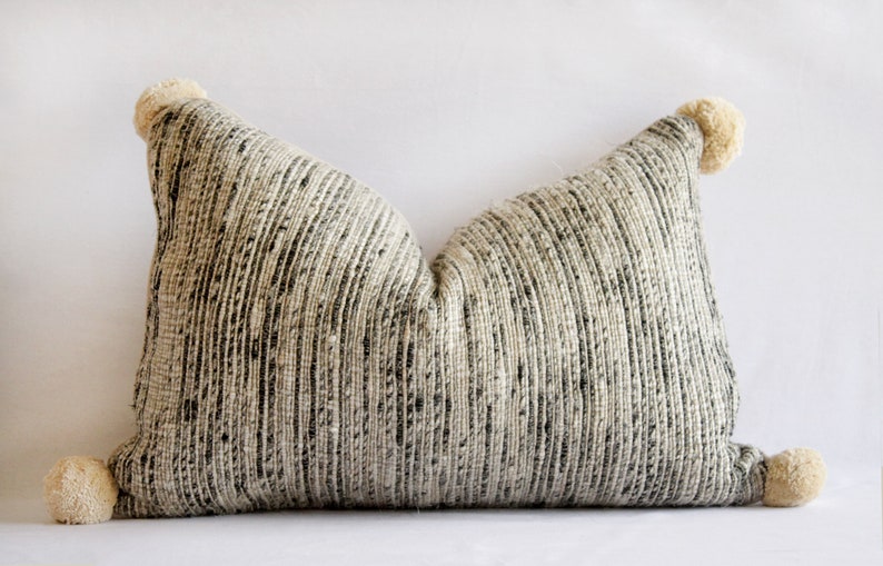 Decorative Black And Tan Raw Silk Pillows With Pom Poms Etsy