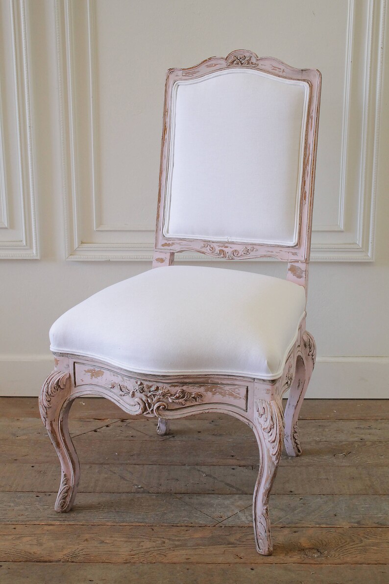 Antique French Vanity Chair Painted in a Pale Pink and White Etsy