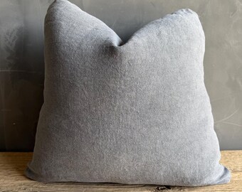 Stone Washed Linen Pillow in Whale Gray with Down Insert