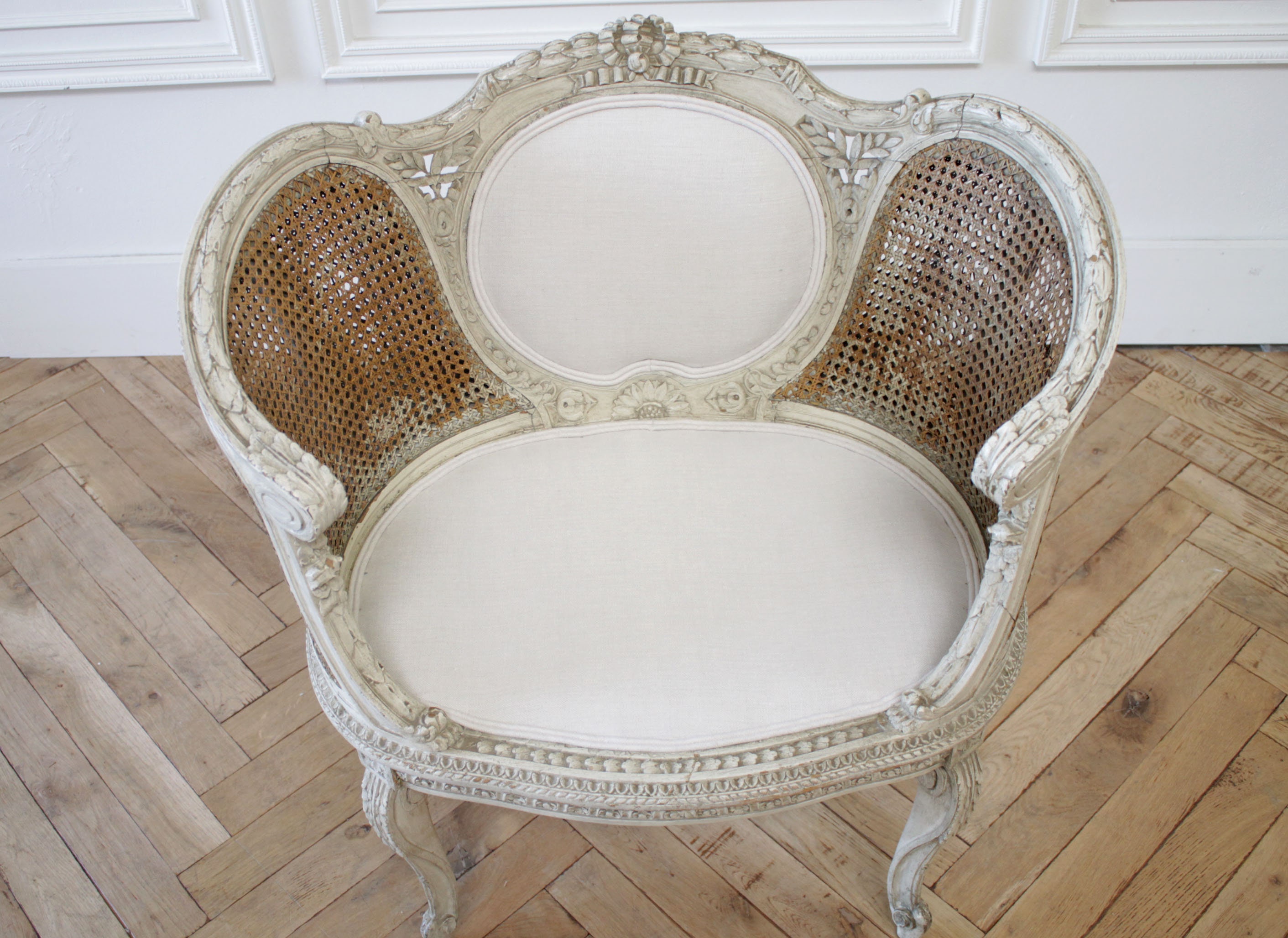 19th Century Painted French Cane Chair with Linen Slip Cover | Etsy