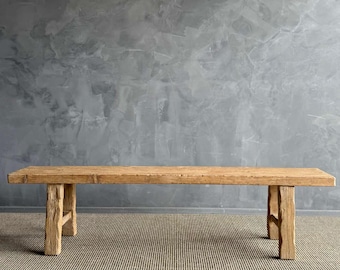 Reclaimed Elm Wood Rustic Wide Seat Bench 78.5&quot;