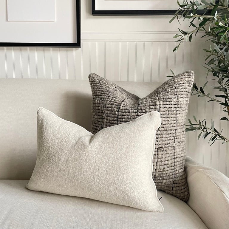 Bouclette French Wool Accent Pillow in Blanc With Down Insert