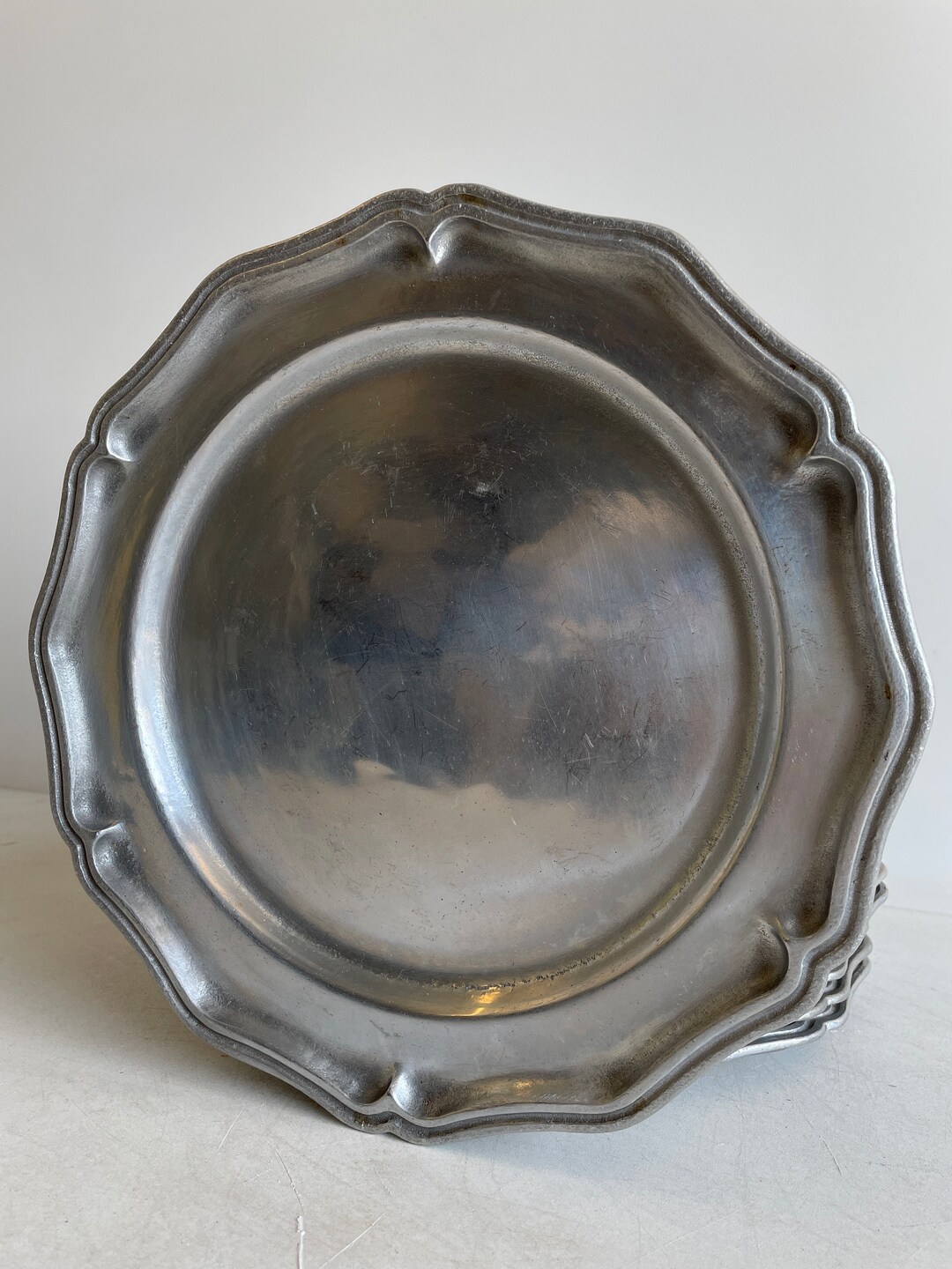 Set of Vintage Pewter Charger Plates 12 SALE Etsy