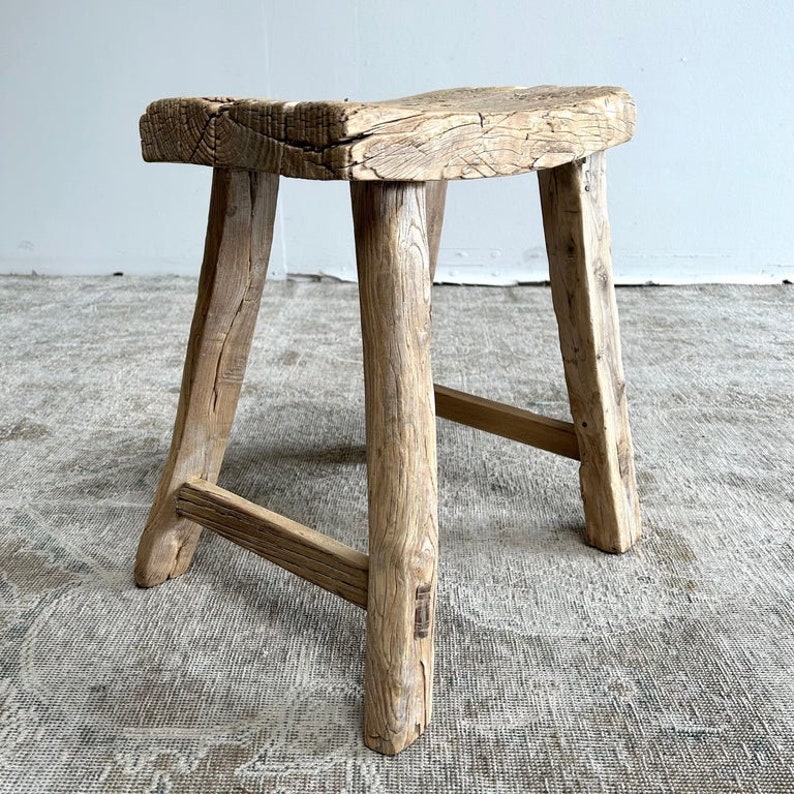 BloomHomeInc Elm Wood Stool - Thumbnail 3