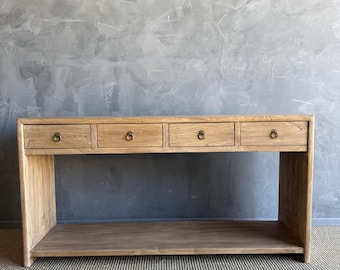 Modern Elm Wood Console Table with Drawers