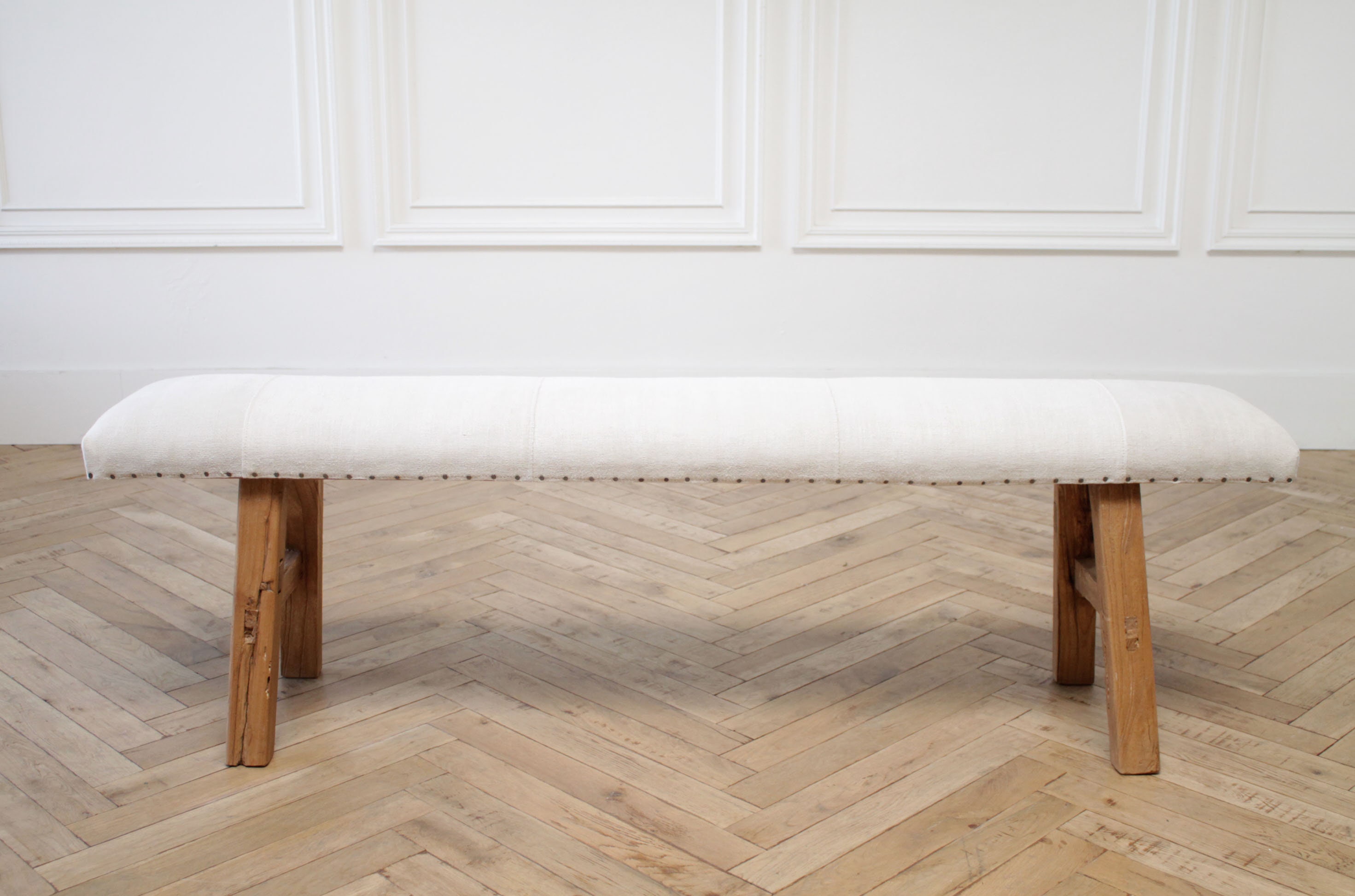 Banco Elmwood Tapizado en lino de la guapa blanca de la | Etsy