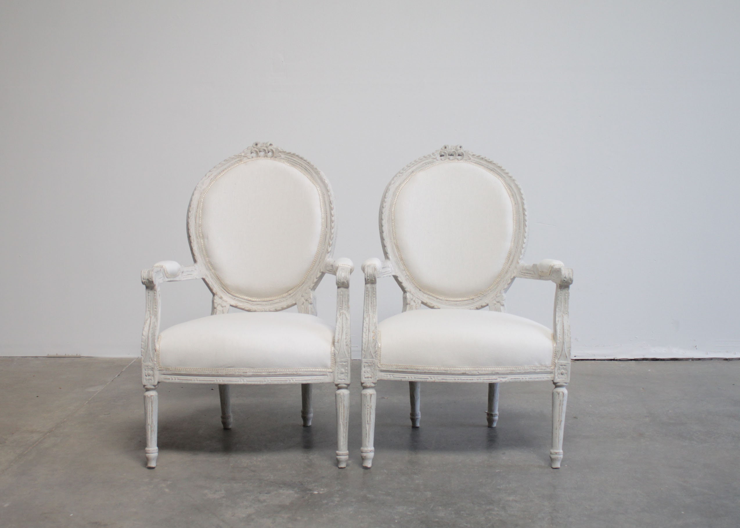 Antique Pair of French Louis XVI Style Arm Chairs Original Paint