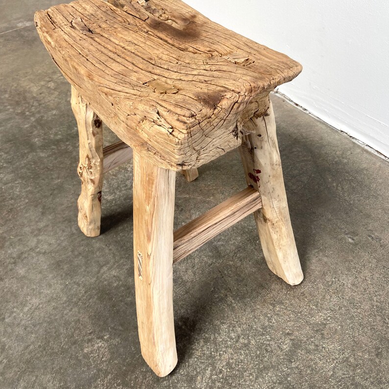 BloomHomeInc Elm Wood Stool - Thumbnail 3