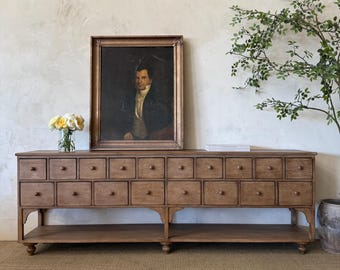 Lucy Reclaimed Elm Wood Console with 18 Drawers in Natural Finish