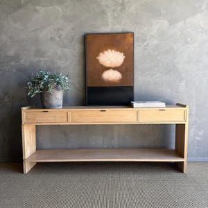 Ayer White Oak Console Table with Drawers and Brass Hardware