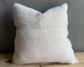 Vintage Grain Cloth Pillow with Original Seam Stitch Includes Down Insert