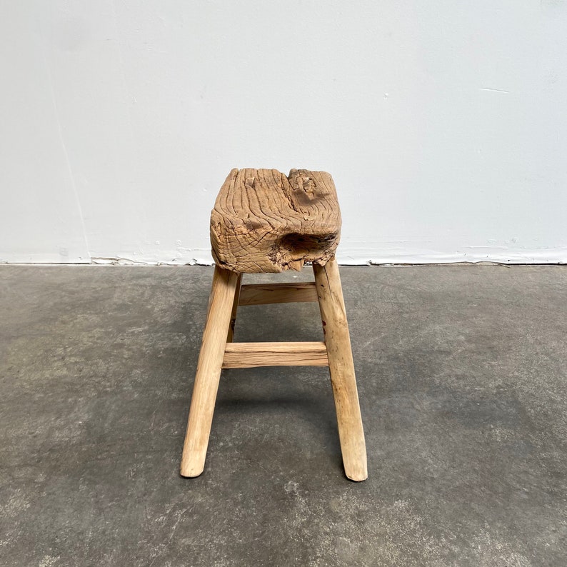 BloomHomeInc Elm Wood Stool - Thumbnail 2