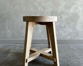 Reclaimed Elm Wood Round Side Table