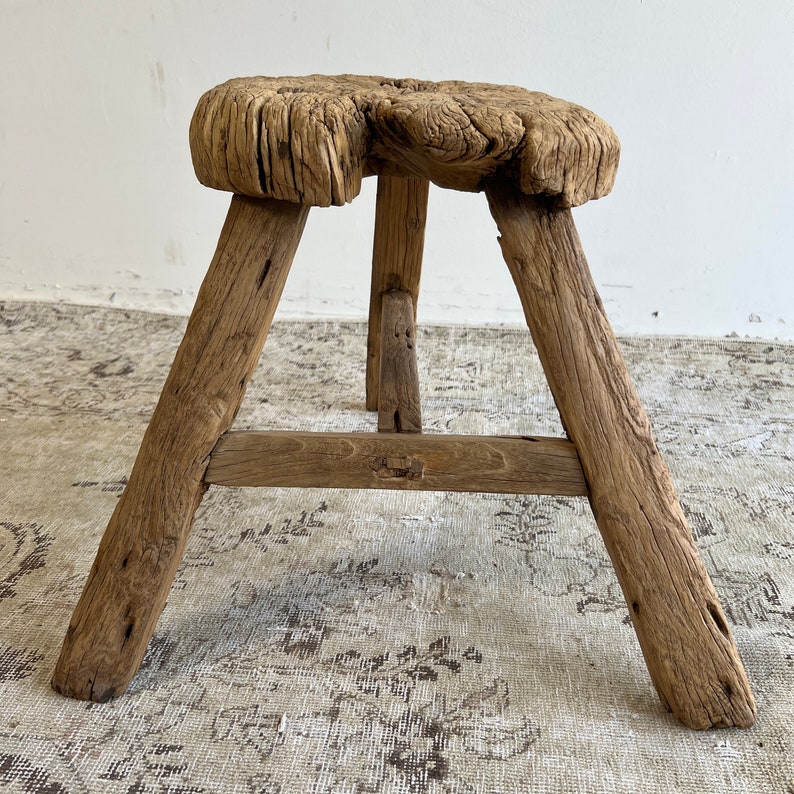 BloomHomeInc Elm Wood Stool - Thumbnail 3