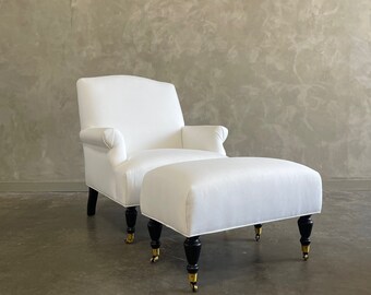 Modern Upholstered Linen Chair & Ottoman