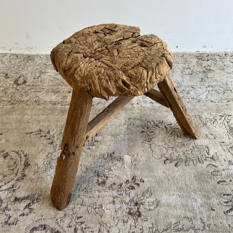 BloomHomeInc Elm Wood Stool - Thumbnail 2