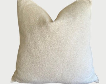 Bouclette French Wool Accent Pillow in Blanc with Down Insert