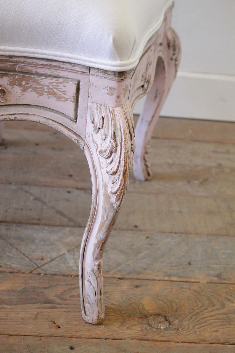 Antique French Vanity Chair Painted in a Pale Pink and White Etsy