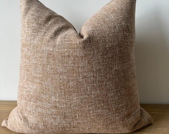 Custom Heavy Textured Linen Pillow in Bejmat Brown with Down Insert