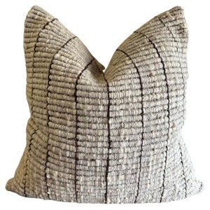 Feliz Handmade Organic Wool Pillow with Heavy Texture Brown Lines with Insert