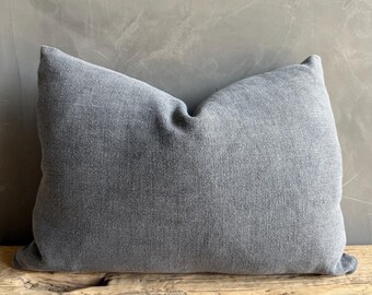 Stone Washed Linen Lumbar Pillow with Down Insert