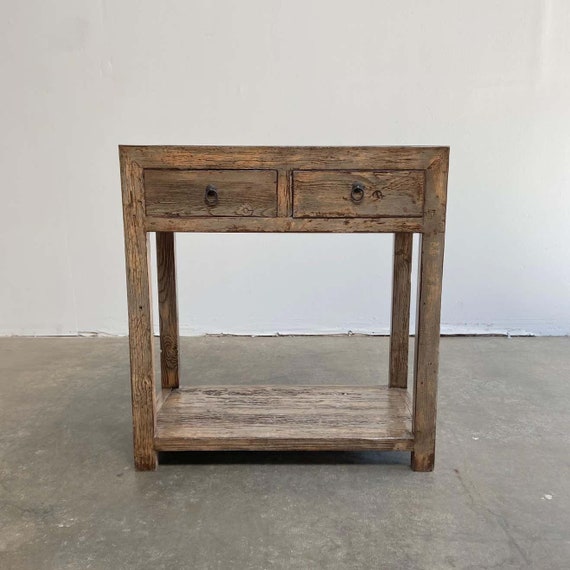 Reclaimed Vintage Elm Wood Console Table With 2 Drawers Etsy