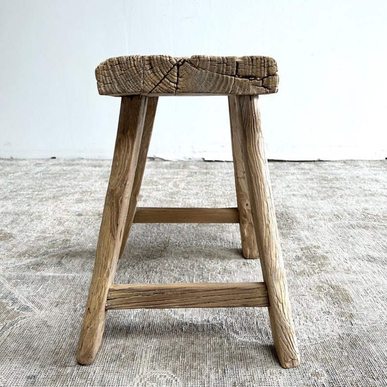 BloomHomeInc Elm Wood Stool - Thumbnail 2