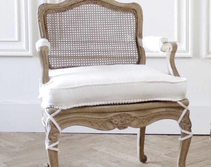 Antique French Arm Chair in Original Painted Finish and White Linen Etsy