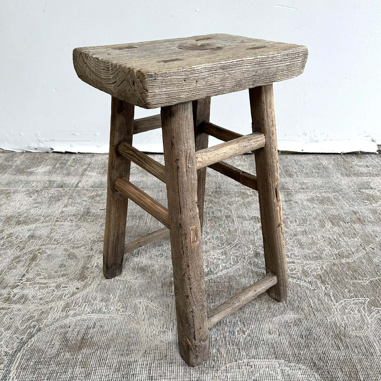 Vintage Elm Wood Stool - Etsy