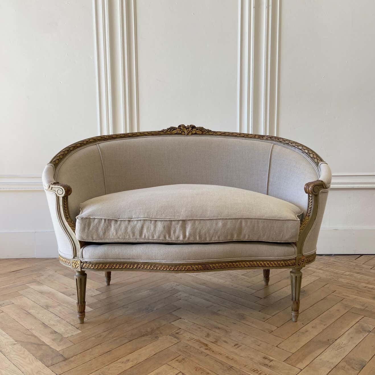 French Louis XVI Tapestry and Giltwood 3-Seat Sofa