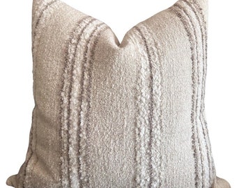 Becker Woven Linen and Wool Accent Stripe Pillow with Down Feather Insert