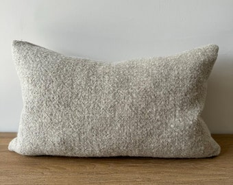 Custom Linen and Wool Lumbar Pillow in Flax with Down Feather Insert