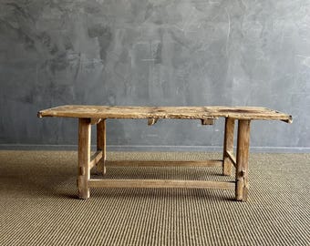 Vintage Reclaimed Natural Elm Wood Coffee Table