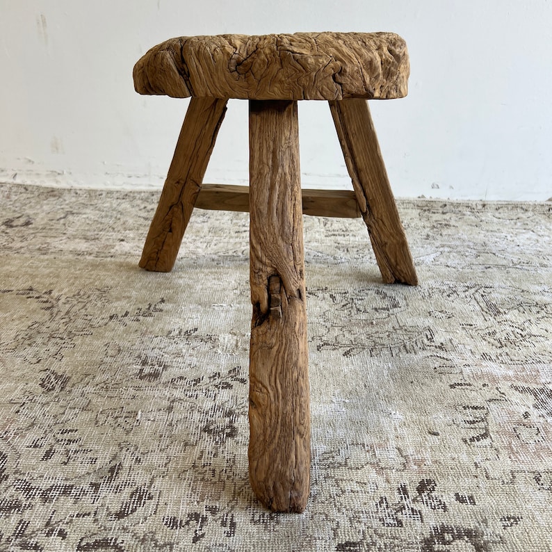 BloomHomeInc Elm Wood Stool - Thumbnail 4