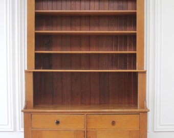 Large American Pine Country Cupboard with Bookshelf