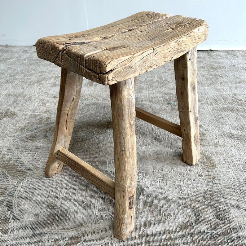 BloomHomeInc Elm Wood Stool - Thumbnail 4