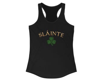 St. Patrick's Day Racerback-tanktop, Sláinte-tanktop, Shamrock-T-shirt, Irish Celebration-top, vakantiekleding dames, St. Patrick's Day-tanktop