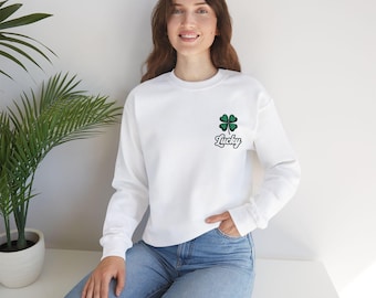 Lucky Shamrock Crewneck Sweatshirt - Unisex St Patricks Day Sweatshirt, Casual Sweatshirt, Gift for Him/Her, Embroidered St Patricks Day