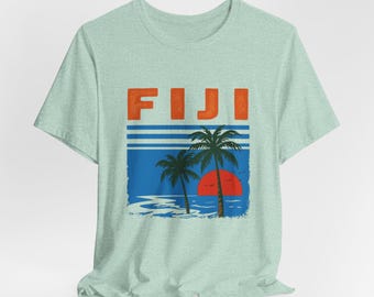 Retro Fiji Sunset Tee | Casual Beach Shirt, Vacation Wear, Summer Gift, Graphic Tee, Travel Apparel, Gift for Him, Gift for Her