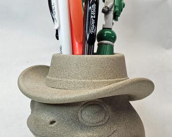 Organizador de escritorio con diseño de rana vaquera, portabolígrafos rústico del oeste, decoración de oficina