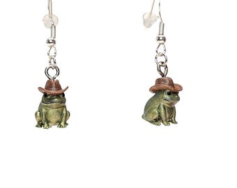 Cowboy Frog Earrings: Handmade Western Jewelry, Frog Lover Gift