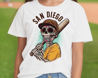 San Diego Baseball Fan Shirt - Kids | Calavera Skeleton San Diego Jersey | Boys T-shirt | Girls T-shirt