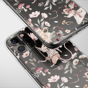 Clear Mouse Fairytale Floral Case Aesthetic Phone Cover For iPhone 16 Pro Max 16e 15 Plus 14 Mini SE XR XS Samsung S25 S24 S23 Pixel 9 8